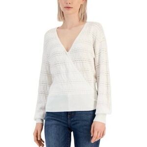 I.N.C International concepts Women’s large white crochet surplice sweater. NWT